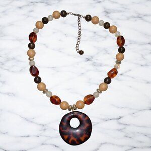 Vintage Tribal Pendant Necklace With Multi-Colored Beads & Adjustable Clasp